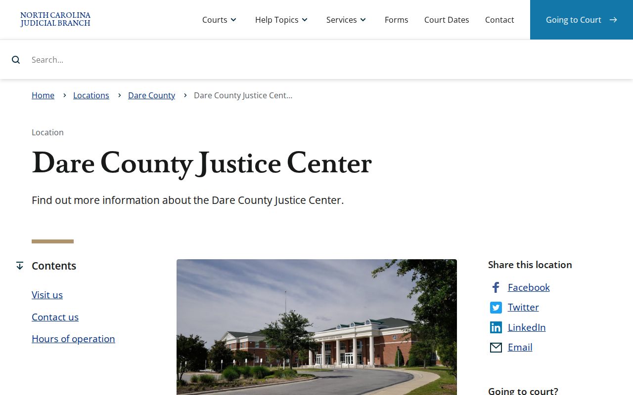 Dare County Justice Center contact for detention release records