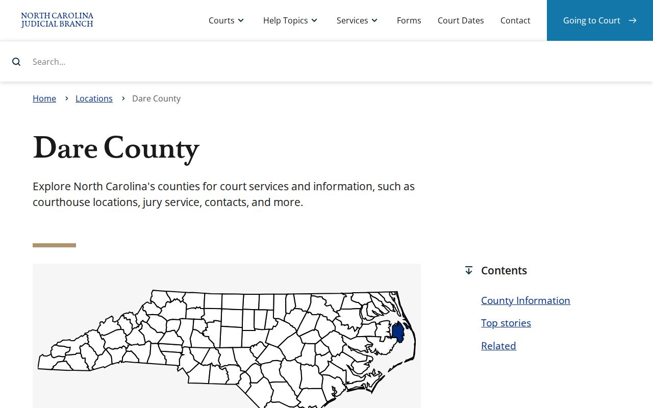 Official Dare County court location page for release-order and disposition follow-up