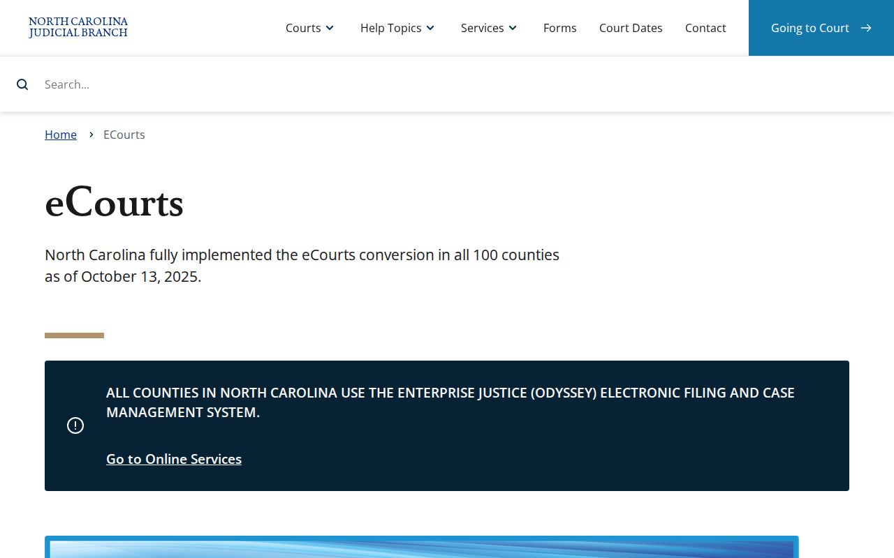 North Carolina eCourts overview used to check Dare County criminal case events