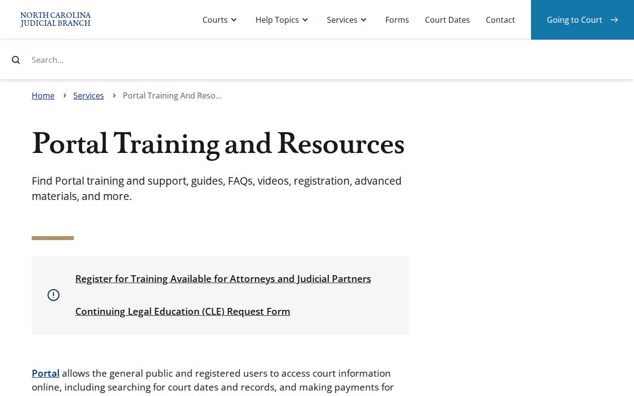 North Carolina eCourts Portal training page for checking Dare County criminal events