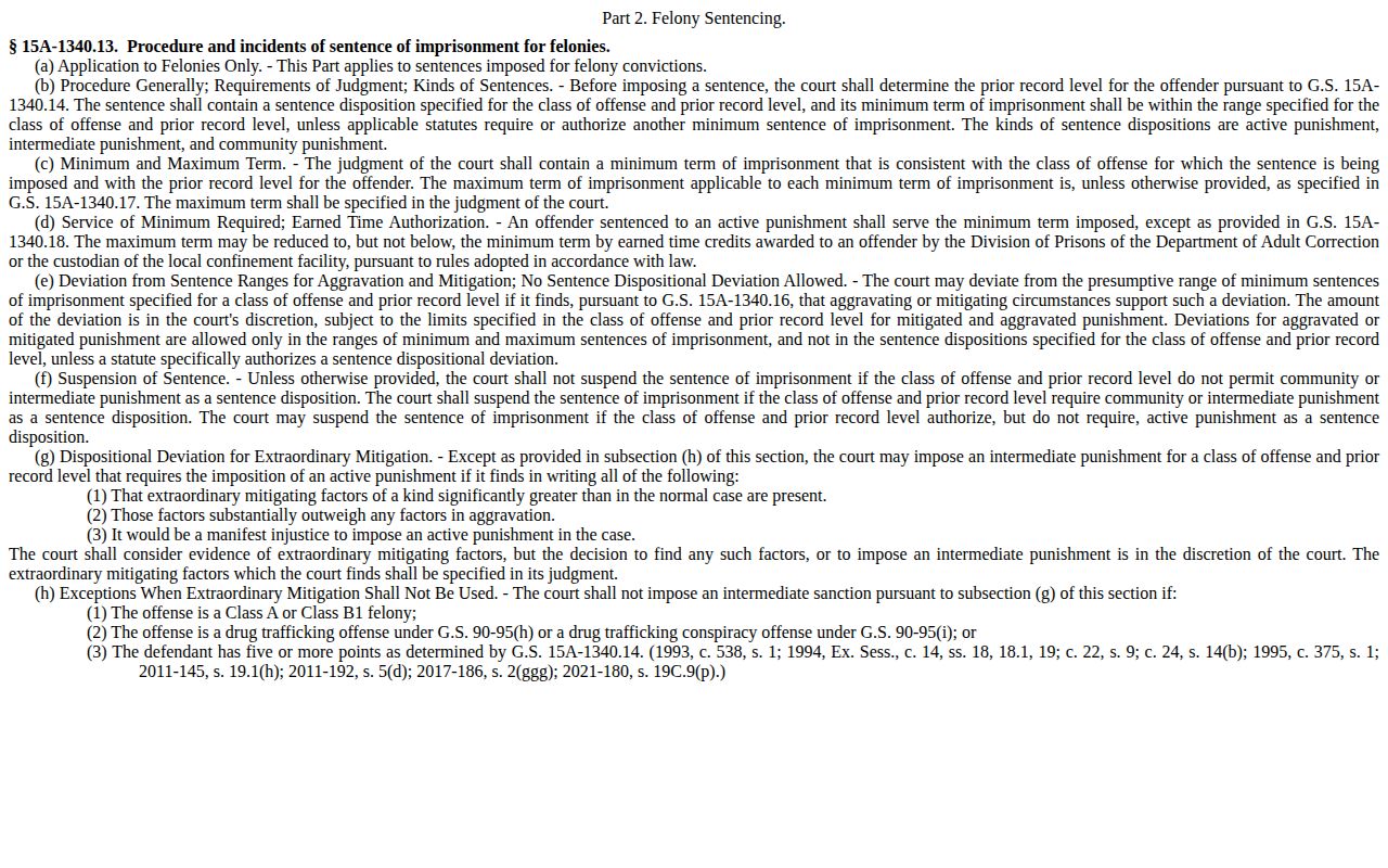 Dare County projected release date structured sentencing minimum term statute